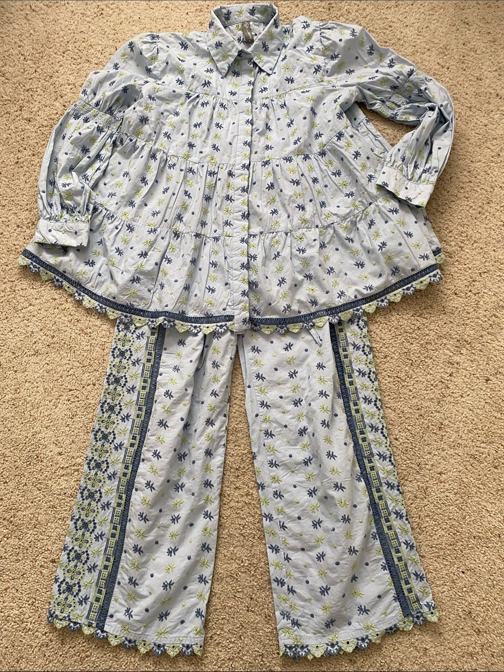 Mulmul Esmee Supima Cotton Light Blue Co-Ord Set. S.